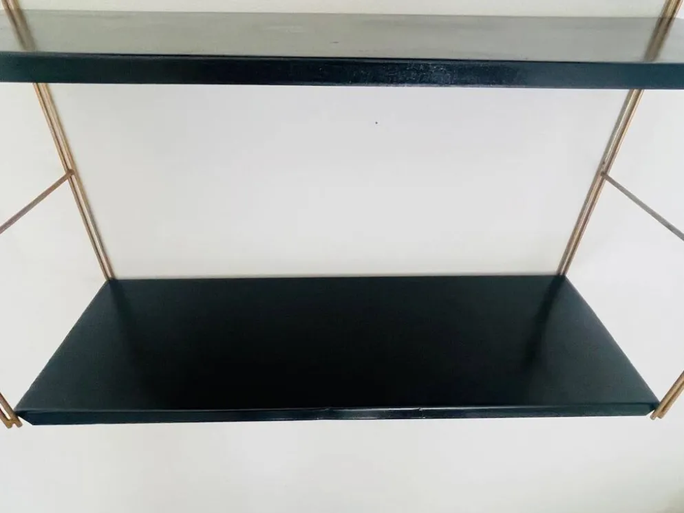 Etagère murale vintage modulable, metal et laiton circa 1960s