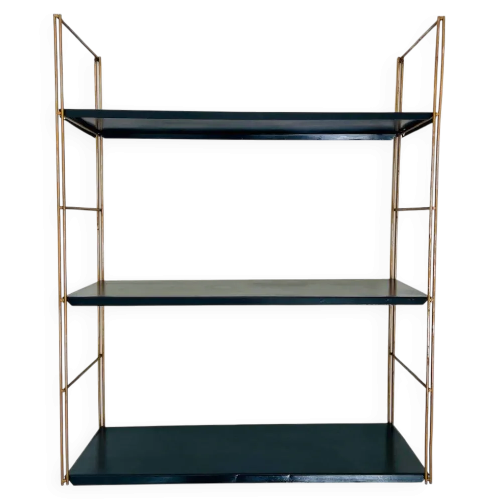 Etagère murale vintage modulable, metal et laiton circa 1960s