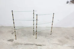 Etagère présentoir vitrine pâtisserie en verre et laiton 1950
