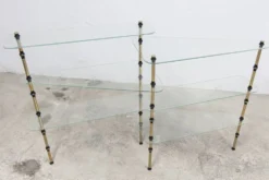 Etagère présentoir vitrine pâtisserie en verre et laiton 1950