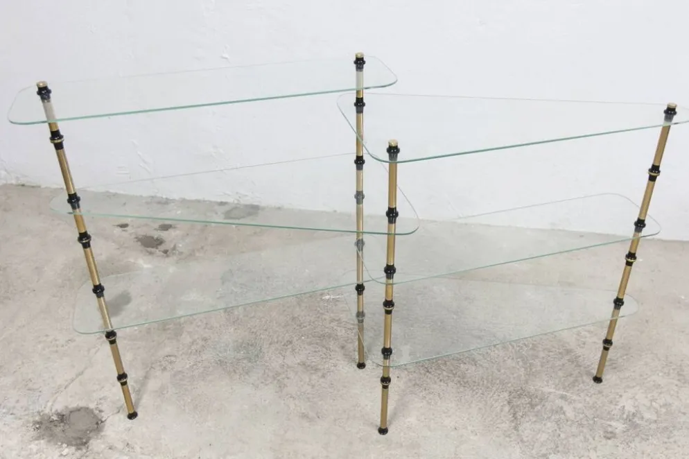Etagère présentoir vitrine pâtisserie en verre et laiton 1950