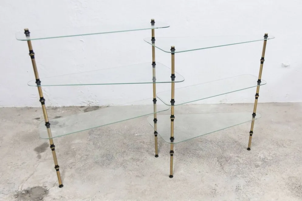 Etagère présentoir vitrine pâtisserie en verre et laiton 1950