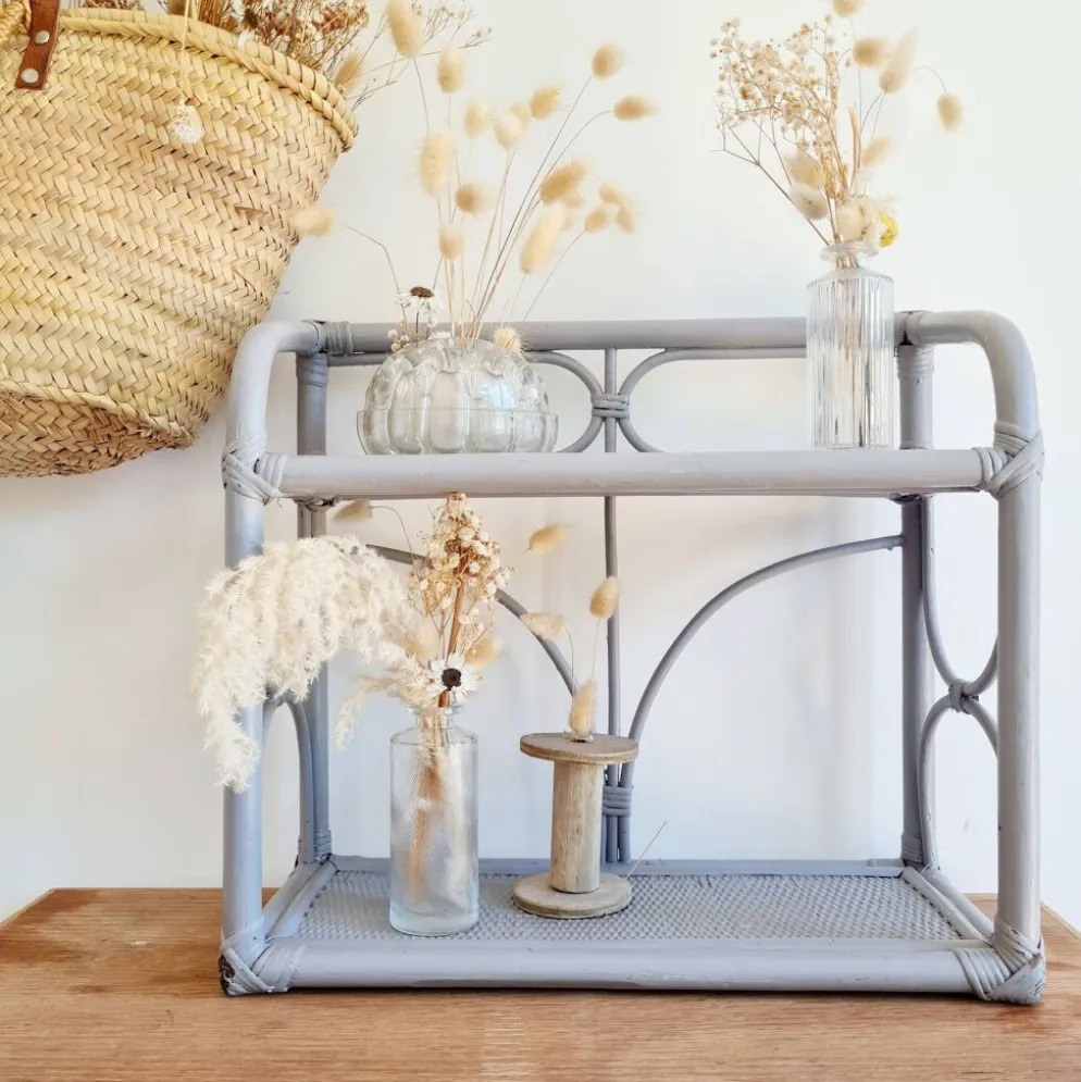 Etagère rotin ancienne grise