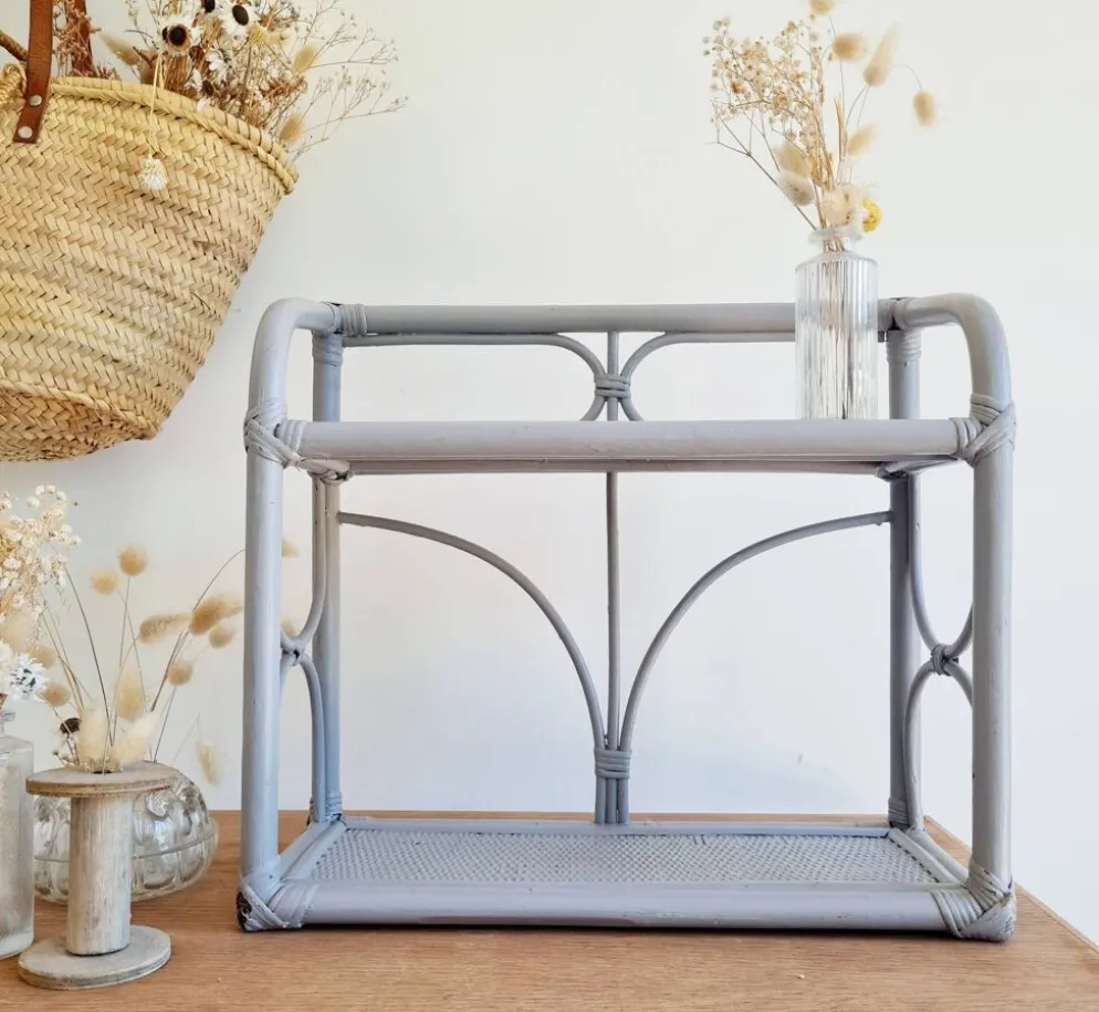 Etagère rotin ancienne grise
