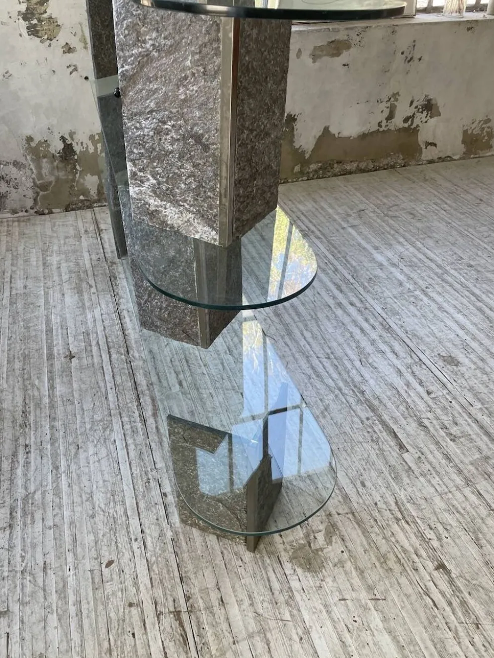 Etagère sculpture pierre et verre Roche Bobois années 70