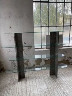 Etagère sculpture pierre et verre Roche Bobois années 70