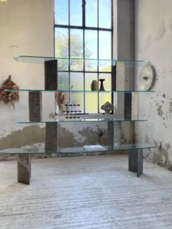 Etagère sculpture pierre et verre Roche Bobois années 70