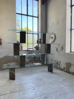 Etagère sculpture pierre et verre Roche Bobois années 70