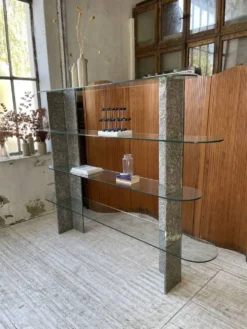 Etagère sculpture pierre et verre Roche Bobois années 70
