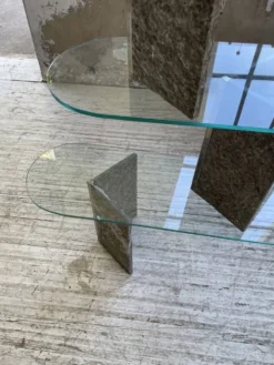 Etagère sculpture pierre et verre Roche Bobois années 70