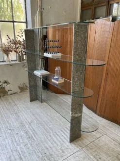 Etagère sculpture pierre et verre Roche Bobois années 70