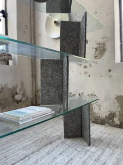 Etagère sculpture pierre et verre Roche Bobois années 70