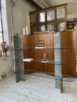 Etagère sculpture pierre et verre Roche Bobois années 70