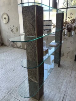 Etagère sculpture pierre et verre Roche Bobois années 70