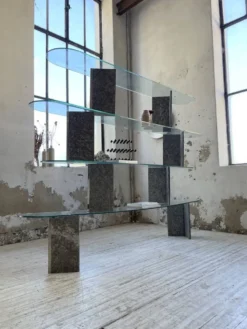 Etagère sculpture pierre et verre Roche Bobois années 70