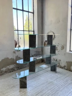 Etagère sculpture pierre et verre Roche Bobois années 70