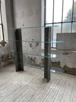 Etagère sculpture pierre et verre Roche Bobois années 70