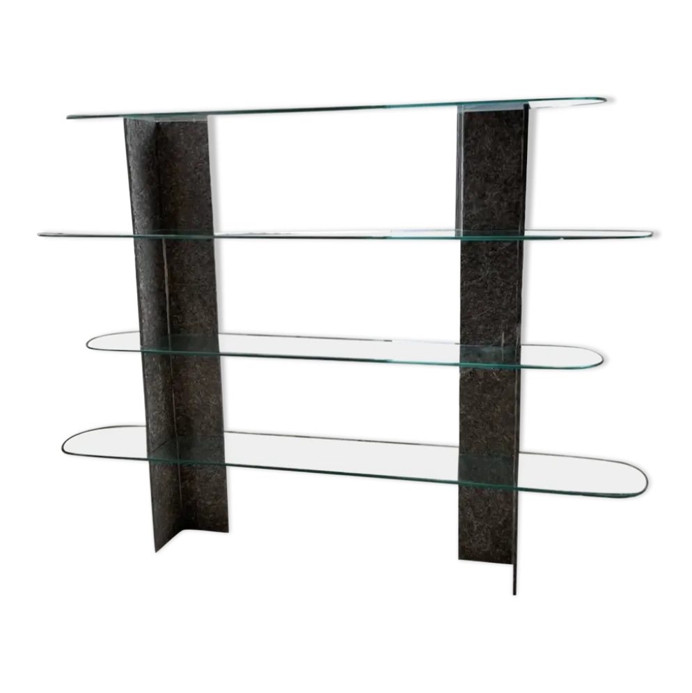 Etagère sculpture pierre et verre Roche Bobois années 70