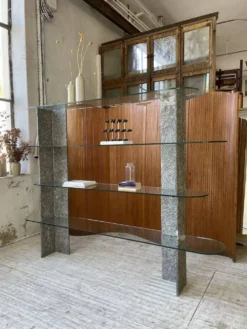 Etagère sculpture pierre et verre Roche Bobois années 70