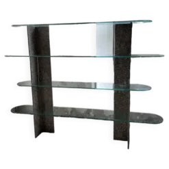 Etagère sculpture pierre et verre Roche Bobois années 70