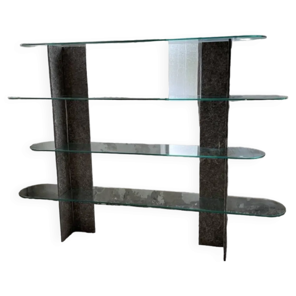 Etagère sculpture pierre et verre Roche Bobois années 70