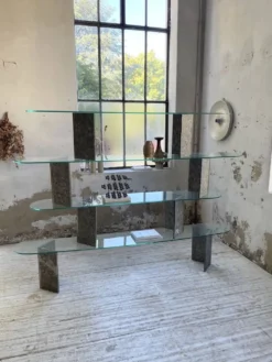 Etagère sculpture pierre et verre Roche Bobois années 70