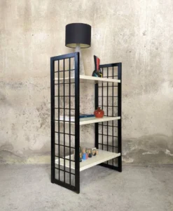 Etagère vintage en bois noir et blanche