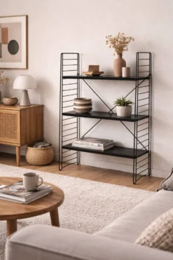 Etagère vintage 1950 tomado sur pieds design A.Dekker noire - 84 x 25 cm
