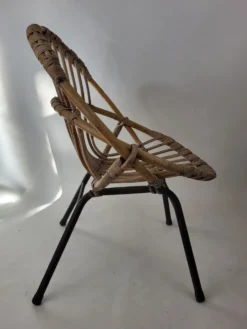 Fauteuil enfant rotin et métal années 60