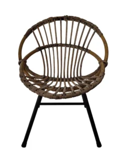 Fauteuil enfant rotin et métal années 60
