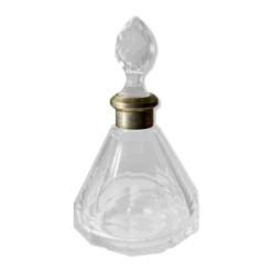 Flacon ancien en cristal col en argent poinçonné art déco à facettes