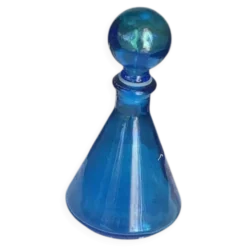 Flacon bleu, fiole en verre pour parfum ou liqueur vintage