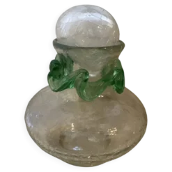 Flacon carafe vintage en verre craquelé et collerette verte MCM – Années 50
