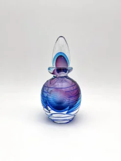Flacon Parfum Murano Sommerso Signé Filets Verre Faces Polies 19cm