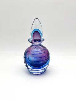 Flacon Parfum Murano Sommerso Signé Filets Verre Faces Polies 19cm