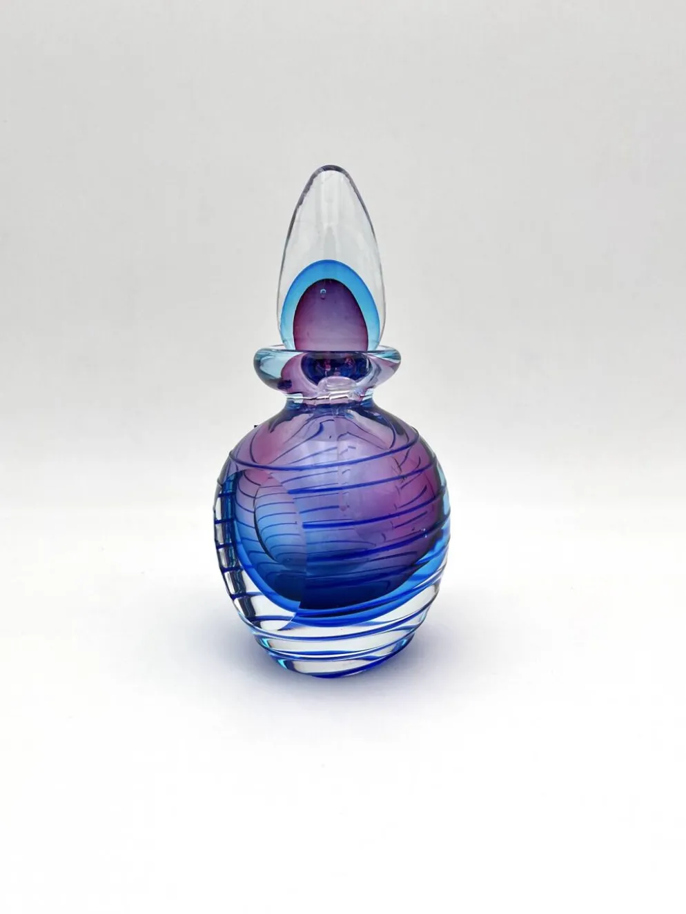 Flacon Parfum Murano Sommerso Signé Filets Verre Faces Polies 19cm
