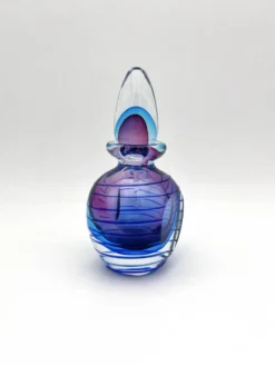 Flacon Parfum Murano Sommerso Signé Filets Verre Faces Polies 19cm