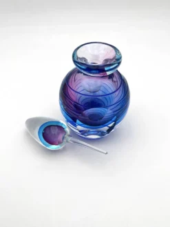 Flacon Parfum Murano Sommerso Signé Filets Verre Faces Polies 19cm