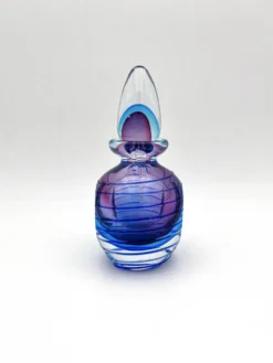 Flacon Parfum Murano Sommerso Signé Filets Verre Faces Polies 19cm