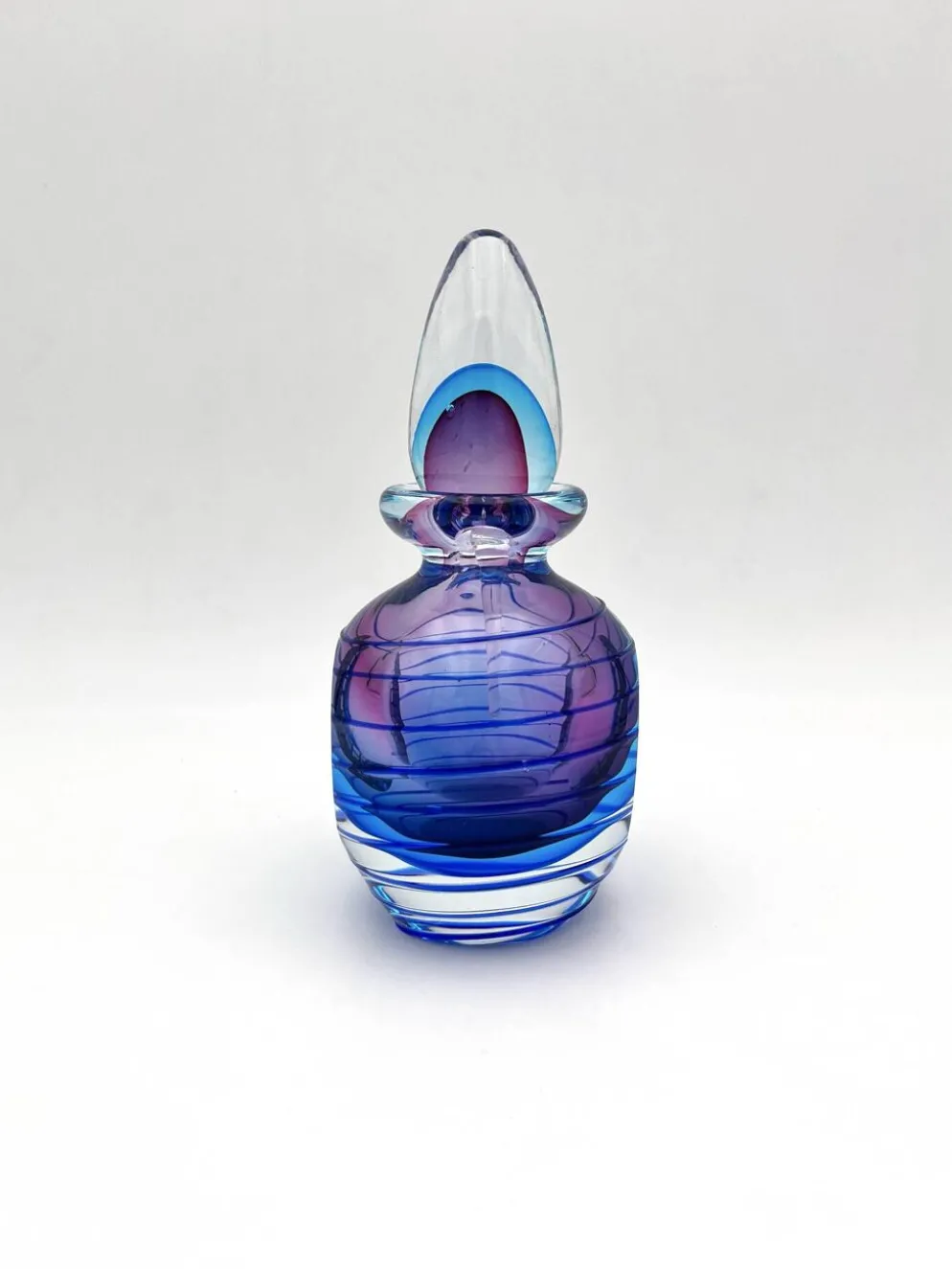Flacon Parfum Murano Sommerso Signé Filets Verre Faces Polies 19cm