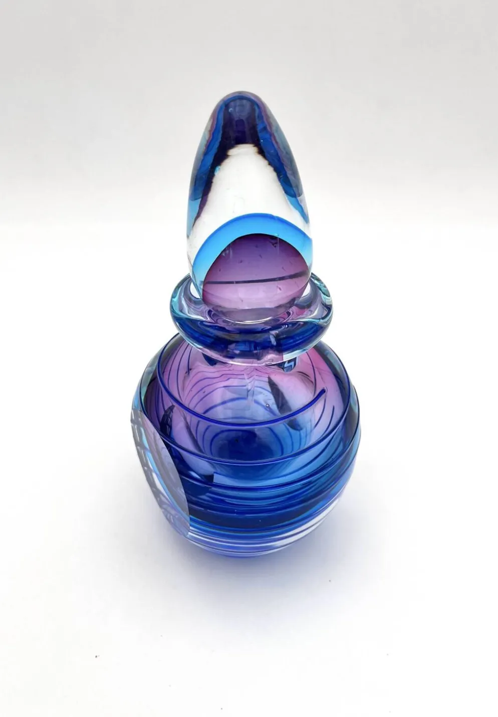 Flacon Parfum Murano Sommerso Signé Filets Verre Faces Polies 19cm
