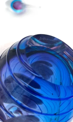 Flacon Parfum Murano Sommerso Signé Filets Verre Faces Polies 19cm