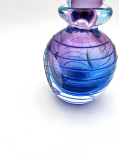 Flacon Parfum Murano Sommerso Signé Filets Verre Faces Polies 19cm
