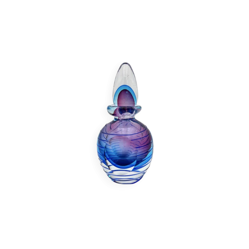 Flacon Parfum Murano Sommerso Signé Filets Verre Faces Polies 19cm