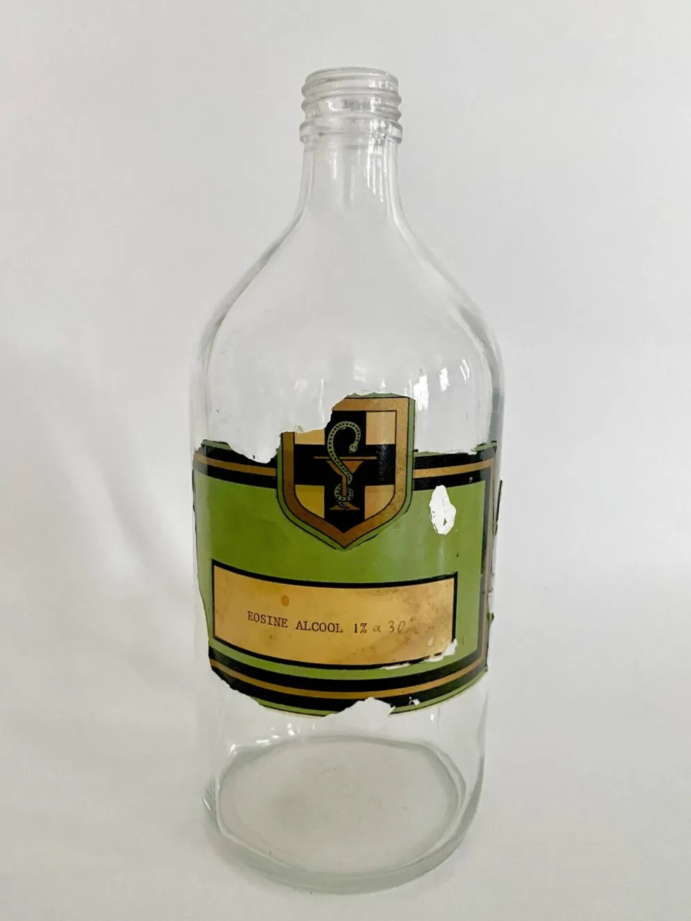 Flacons d’officine 1900, verre et étiquette