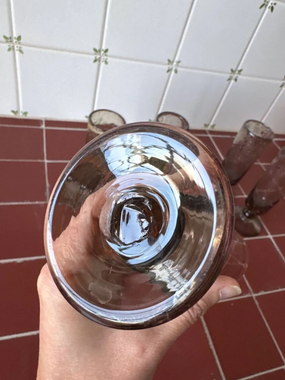 6 flûtes à champagne en verre bullé de Biot gris fumé