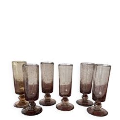 6 flûtes à champagne en verre bullé de Biot gris fumé