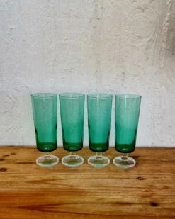 4 flûtes à champagne Luminarc Cavalier vertes vintage années 70