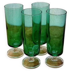 4 flûtes à champagne Luminarc Cavalier vertes vintage années 70