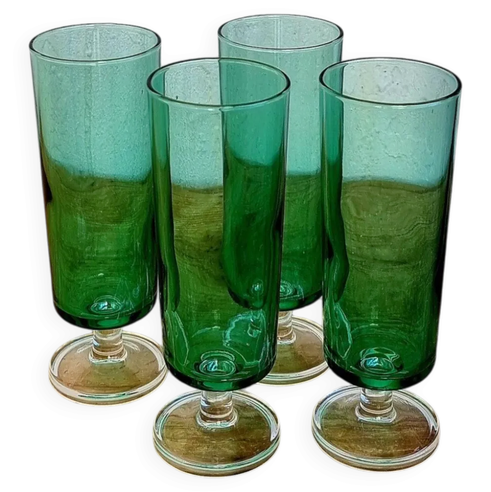4 flûtes à champagne Luminarc Cavalier vertes vintage années 70